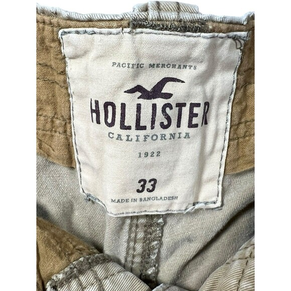 Hollister Cargo Shorts Mens 33 Khaki Button Fly Grunge Y2K Style Distressed - Picture 11 of 12